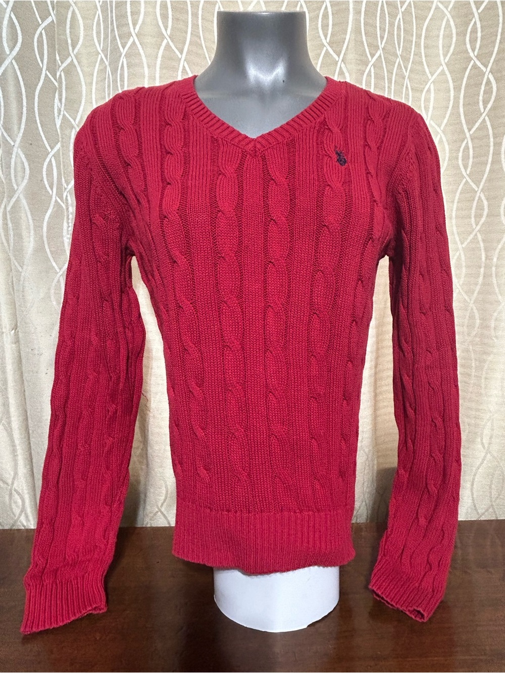 U.S. Polo Assn. Red Cable-Knit V-Neck Sweater